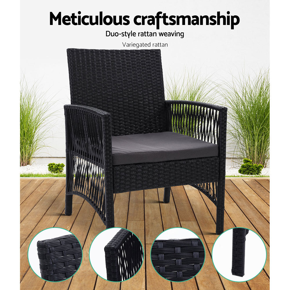 Dining Chairs Rattan Garden Patio Cushion Black x2 - House Things Furniture > Outdoor