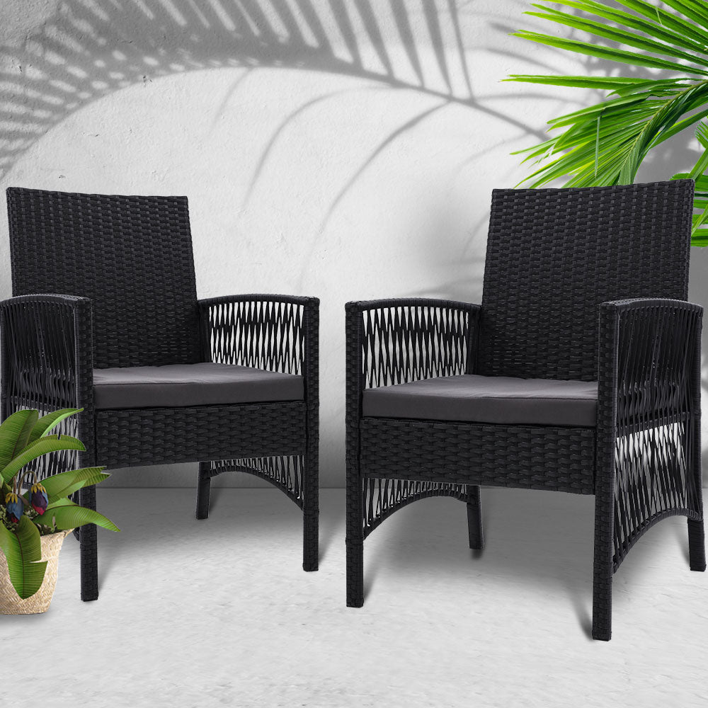 Dining Chairs Rattan Garden Patio Cushion Black x2 - House Things Furniture > Outdoor