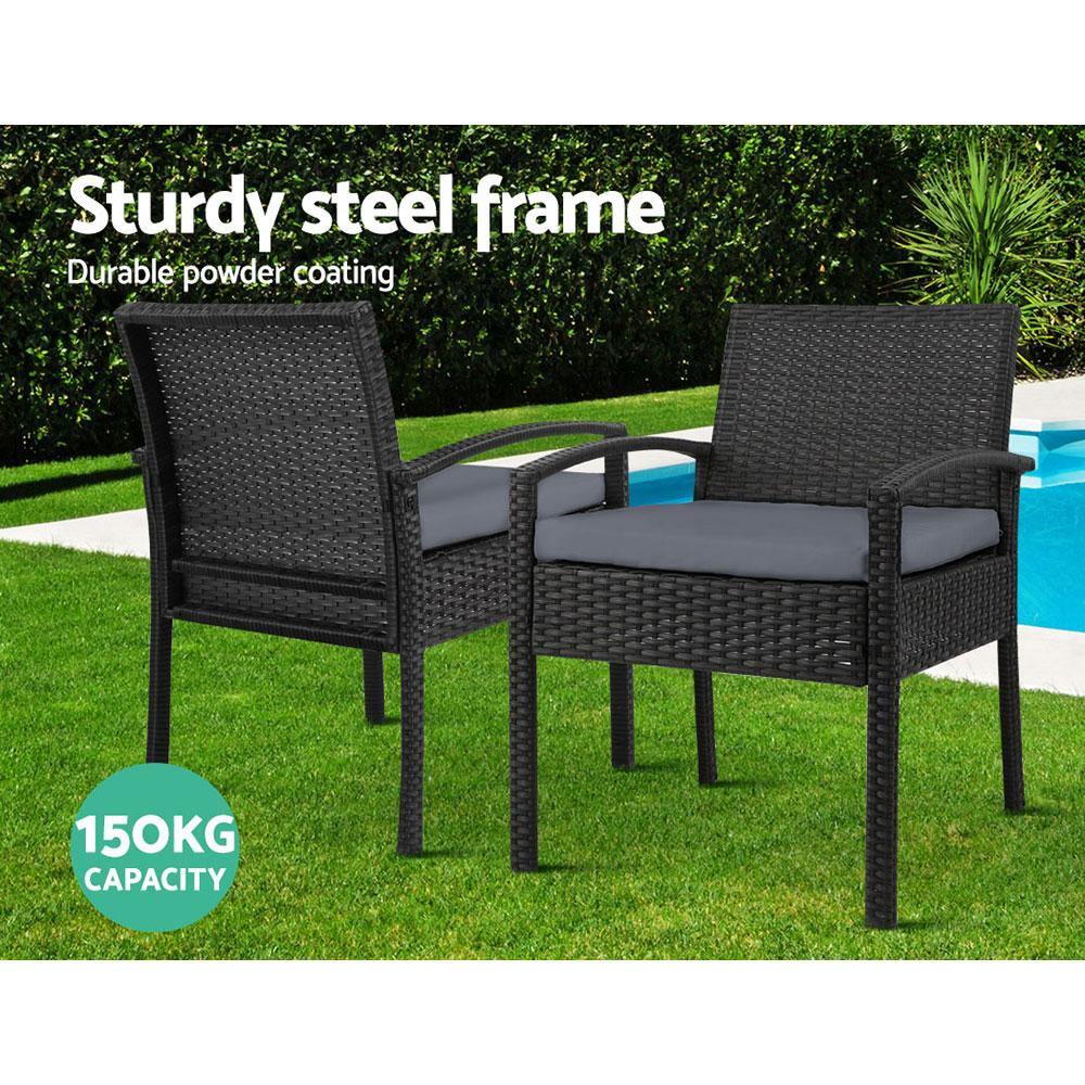 2 x Wicker Outdoor Dining Chairs Black - House Things Furniture > Outdoor