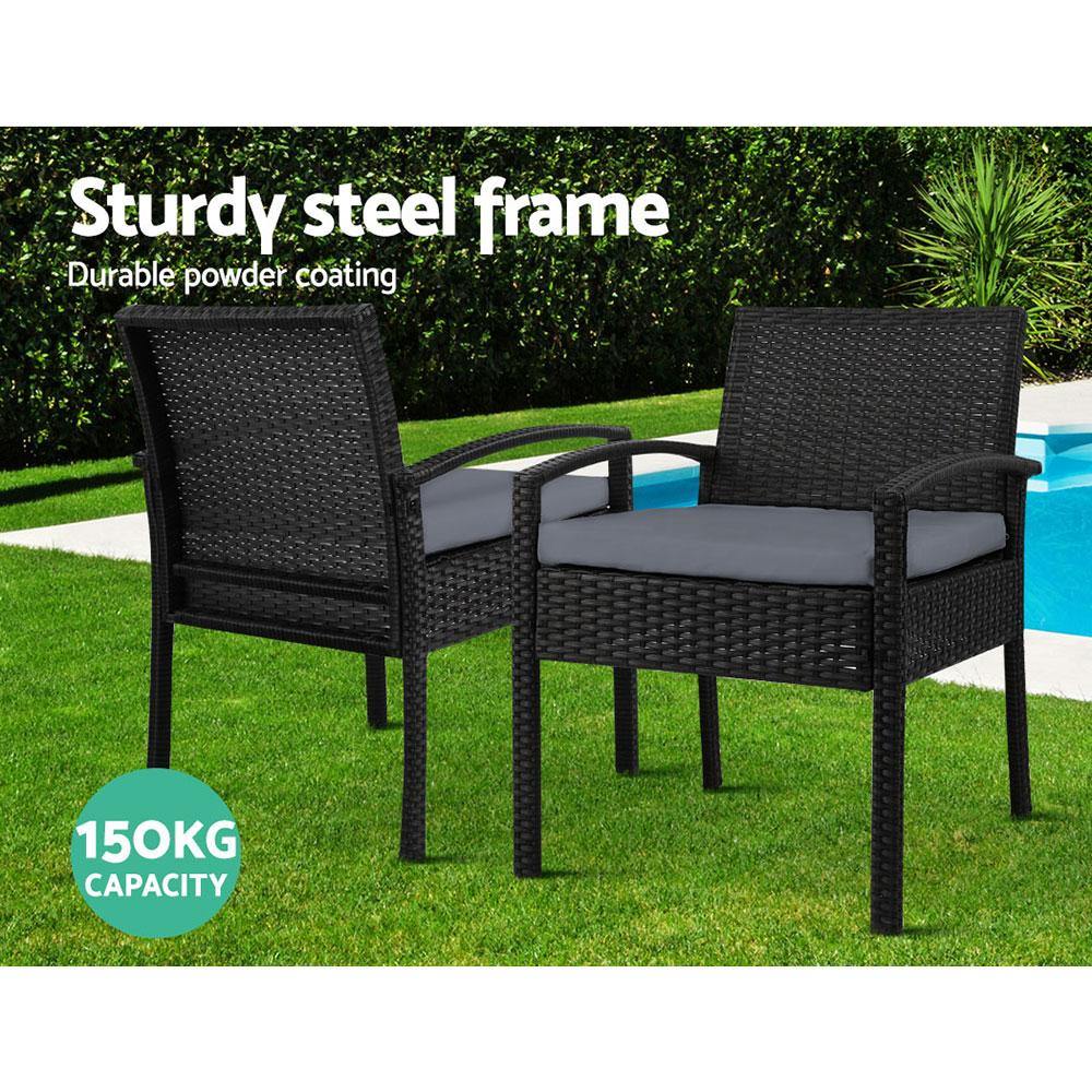 Wicker Chairs with Round Table Black - House Things Furniture > Outdoor