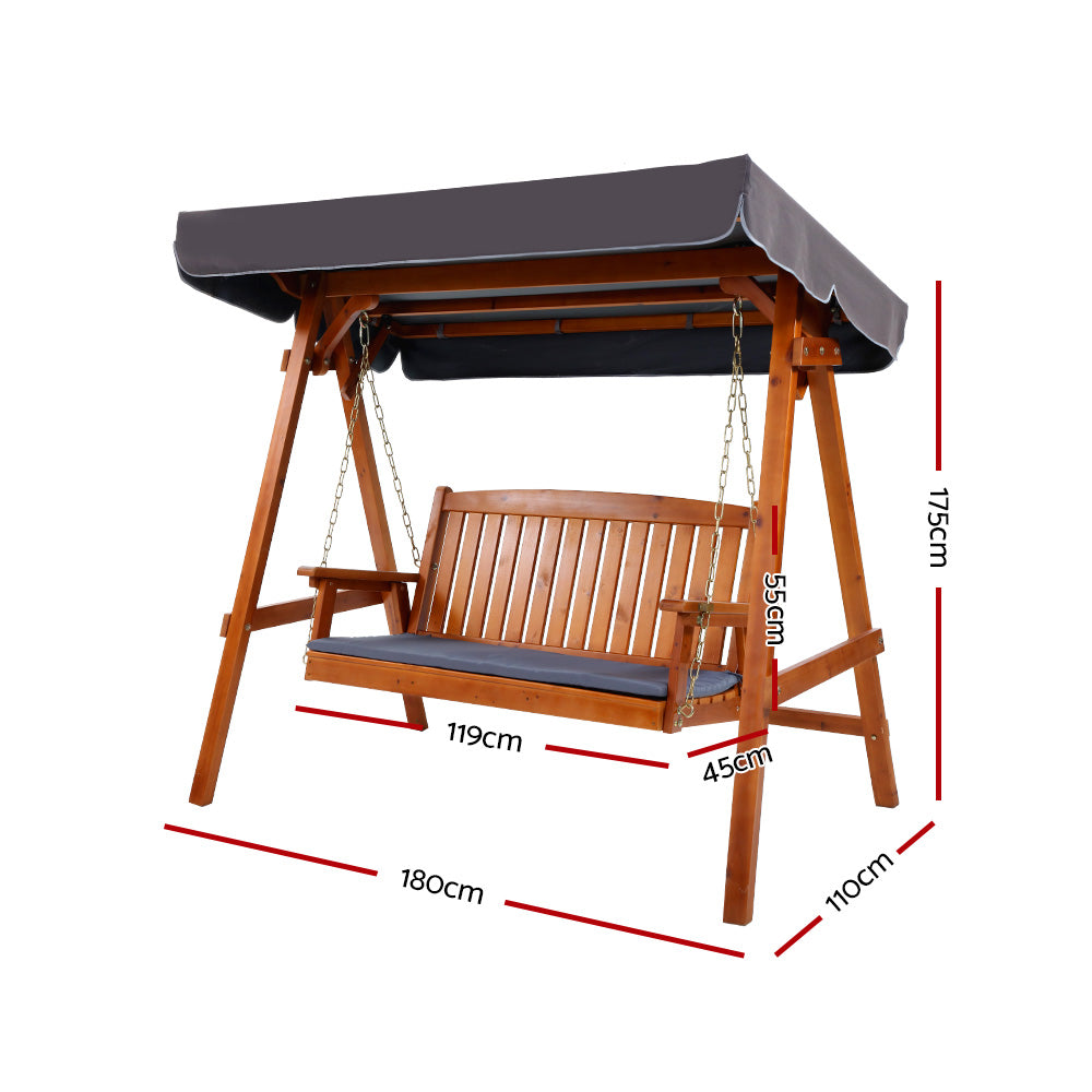 Wooden Swing Chair with Canopy 3 Seater - House Things Brand > Gardeon