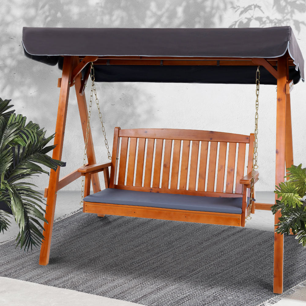 Wooden Swing Chair with Canopy 3 Seater - House Things Brand > Gardeon