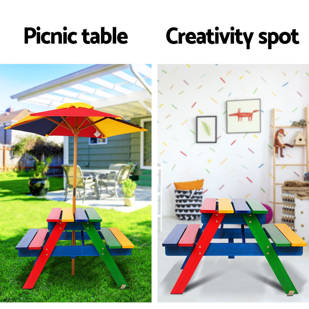 Kids Wooden Picnic Table Set with Umbrella - House Things Baby & Kids > Kids Furniture