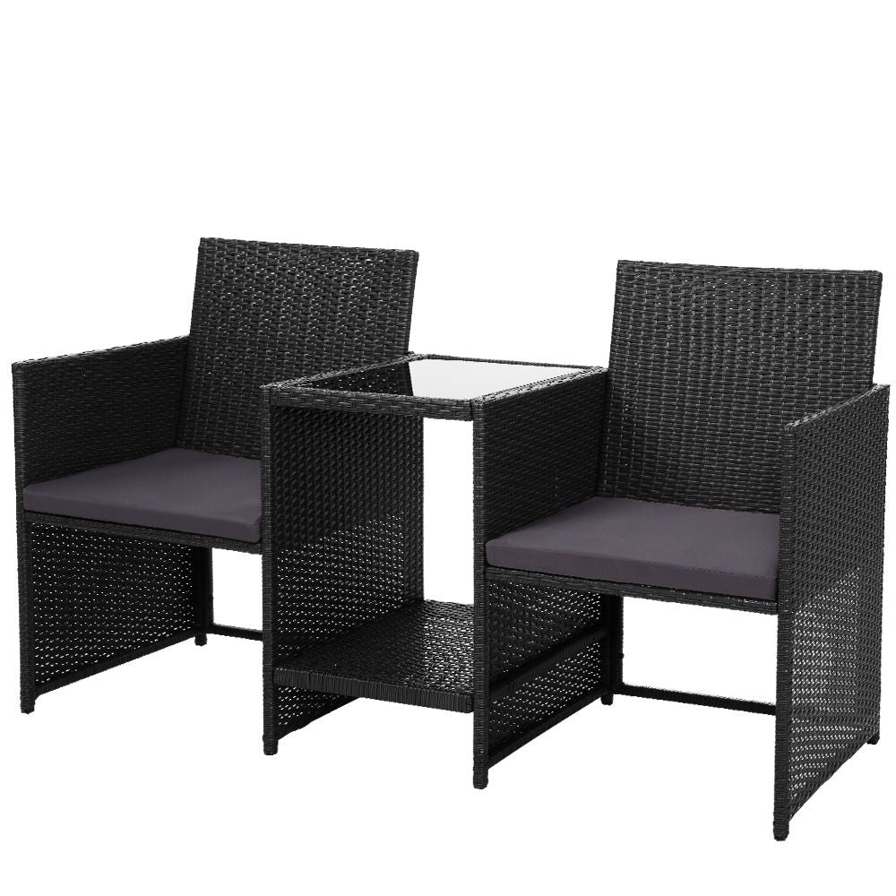 Outdoor Setting Wicker Loveseat Black - House Things Furniture > Outdoor