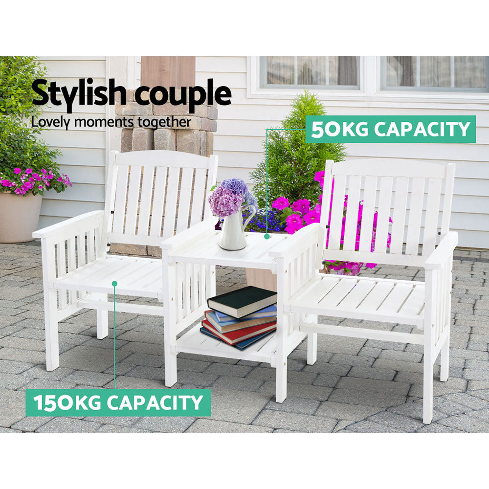 Wooden Loveseat with Table White - House Things Brand > Gardeon