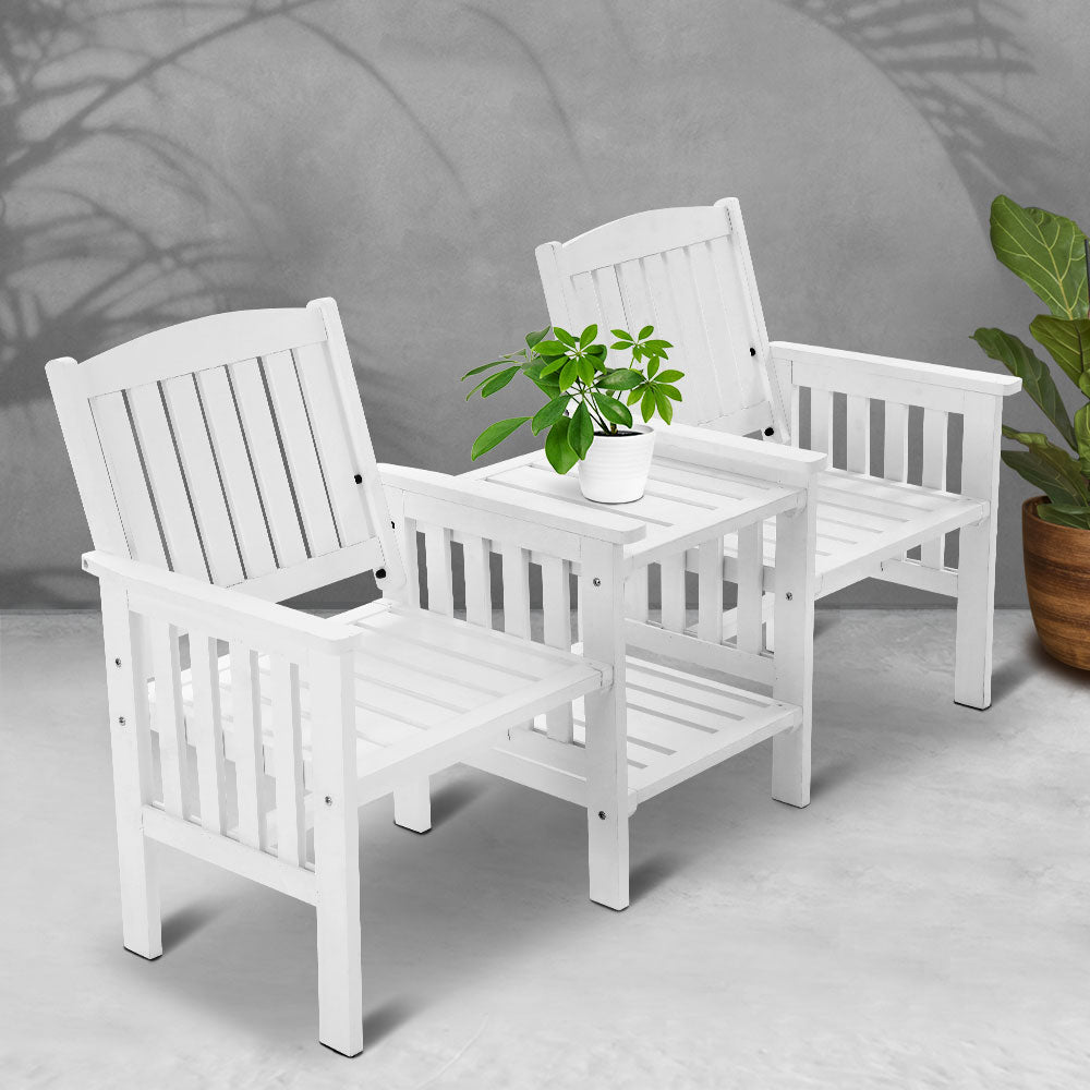 Wooden Loveseat with Table White - House Things Brand > Gardeon