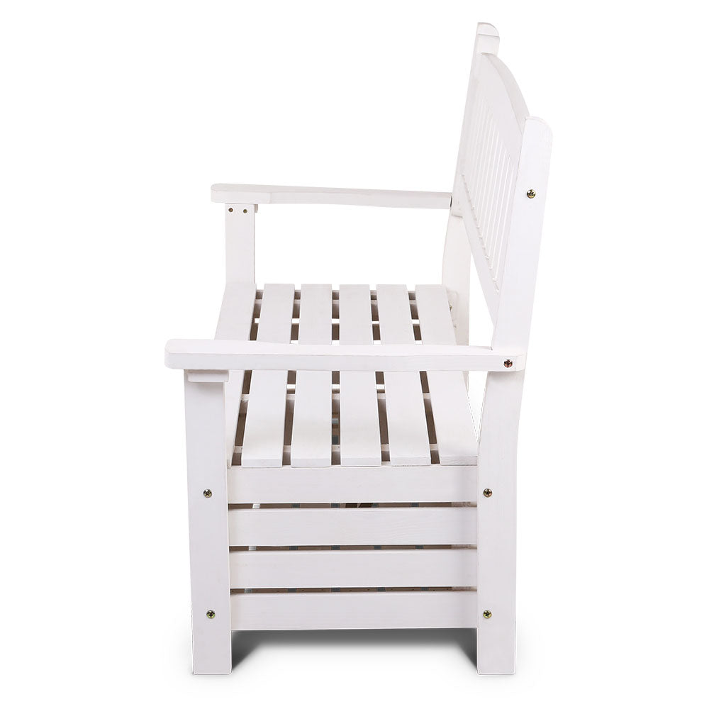 Outdoor Storage Bench Box Wooden Garden Chair 2 Seat White - House Things Furniture > Outdoor