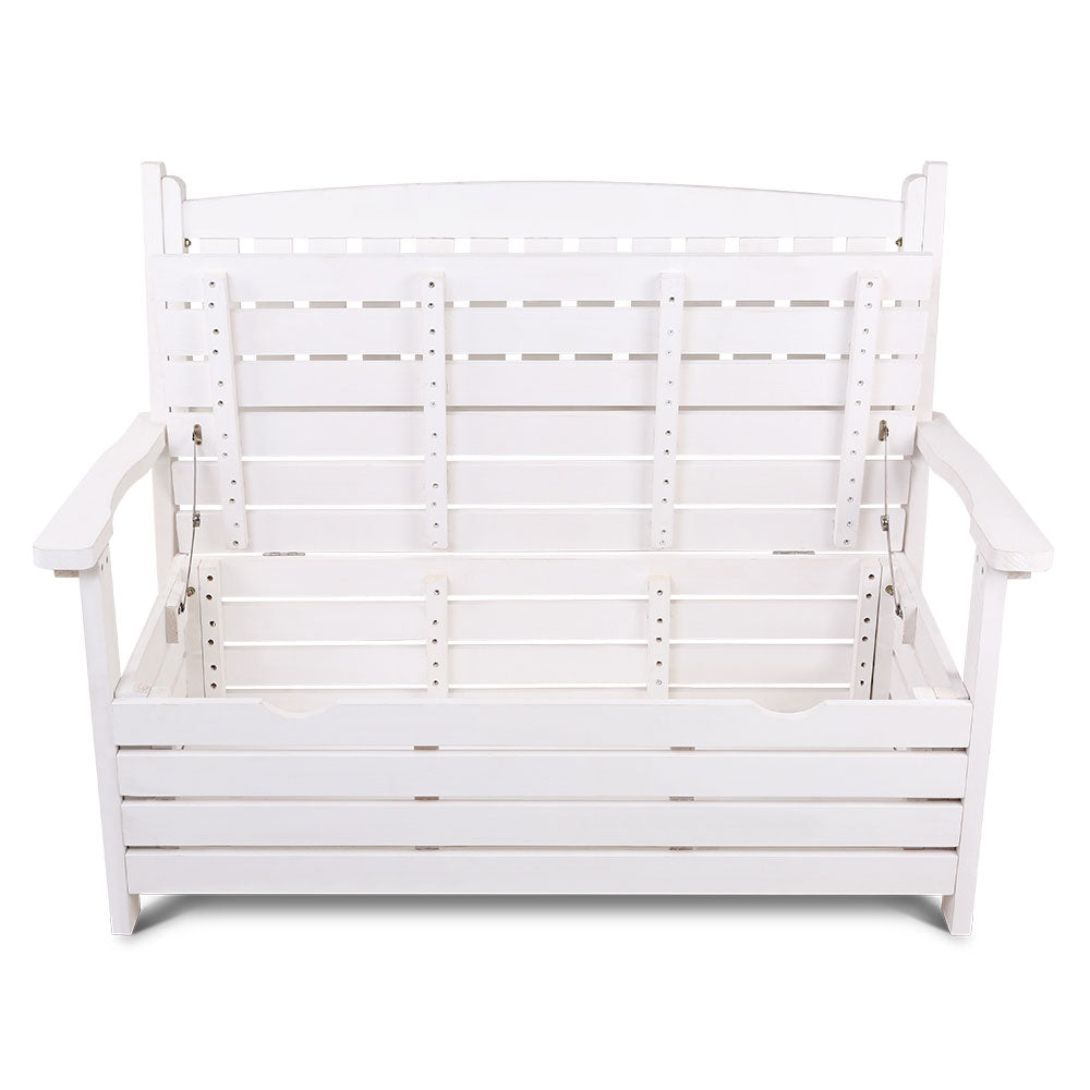 Outdoor Storage Bench Box Wooden Garden Chair 2 Seat White - House Things Furniture > Outdoor