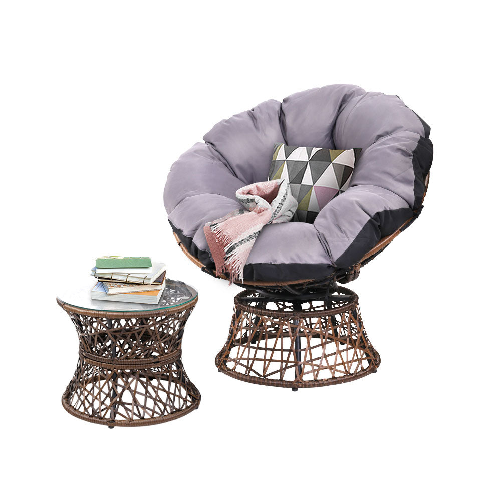 Papasan Chair and Side Table - Brown - House Things Furniture > Bar Stools & Chairs