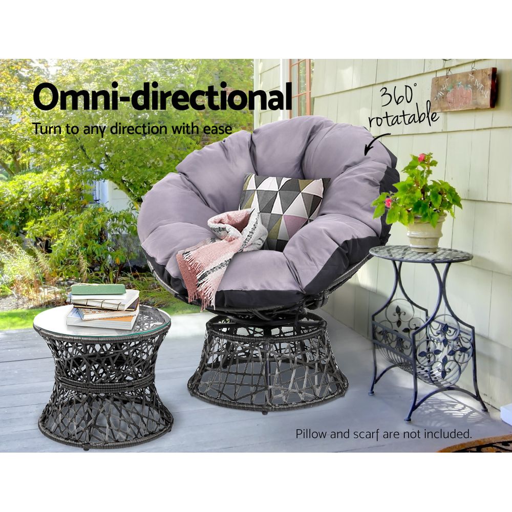Papasan Chair and Side Table Set- Black - House Things Furniture > Outdoor