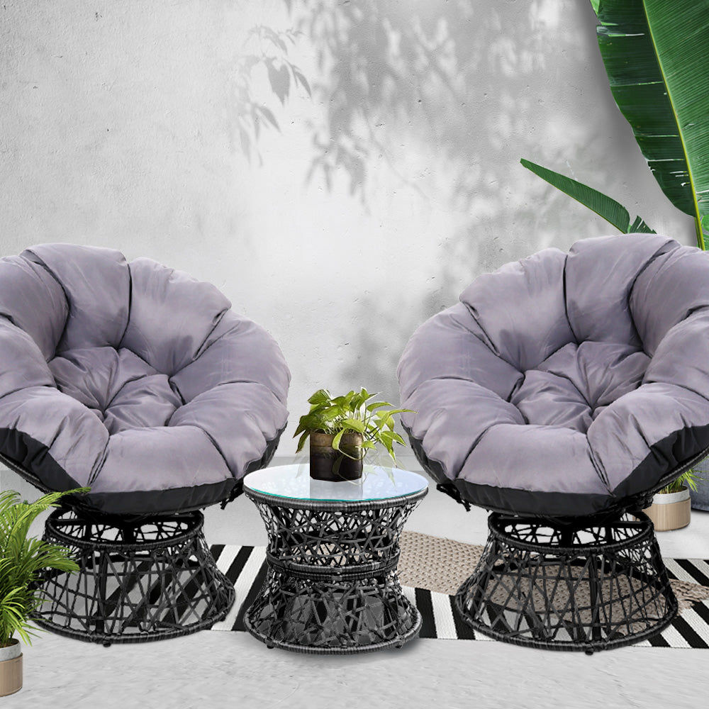 Papasan Chair and Side Table Set- Black - House Things Furniture > Outdoor