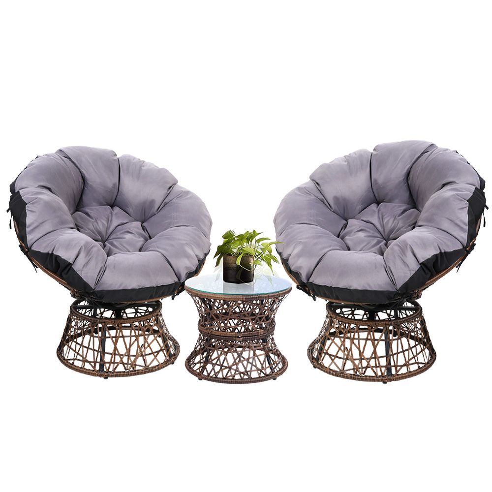 Papasan Chair and Side Table Set-Brown - House Things Furniture > Outdoor