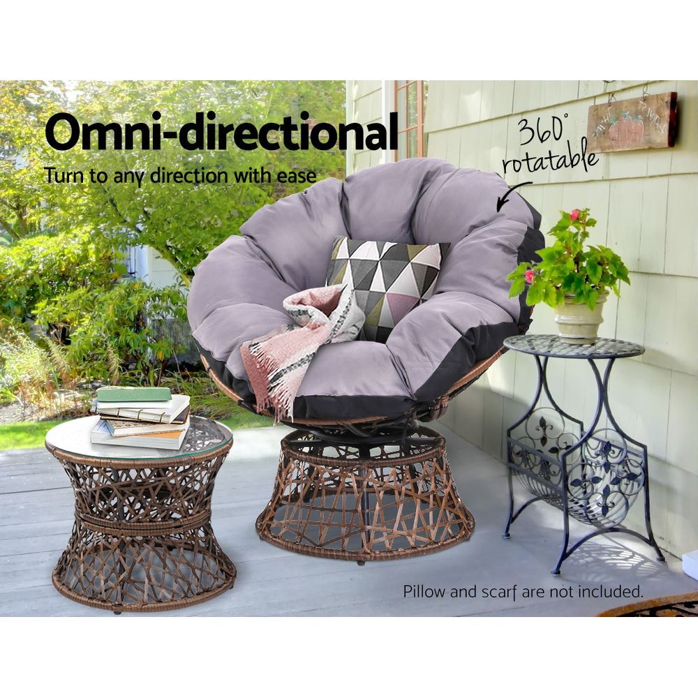 Papasan Chair and Side Table Set-Brown - House Things Furniture > Outdoor