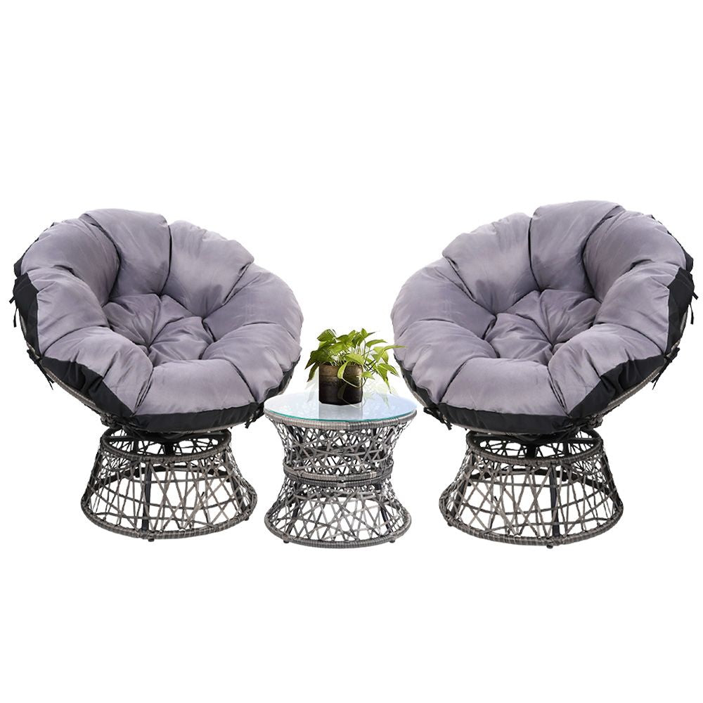 Papasan Chair and Side Table Set- Grey - House Things Furniture > Outdoor
