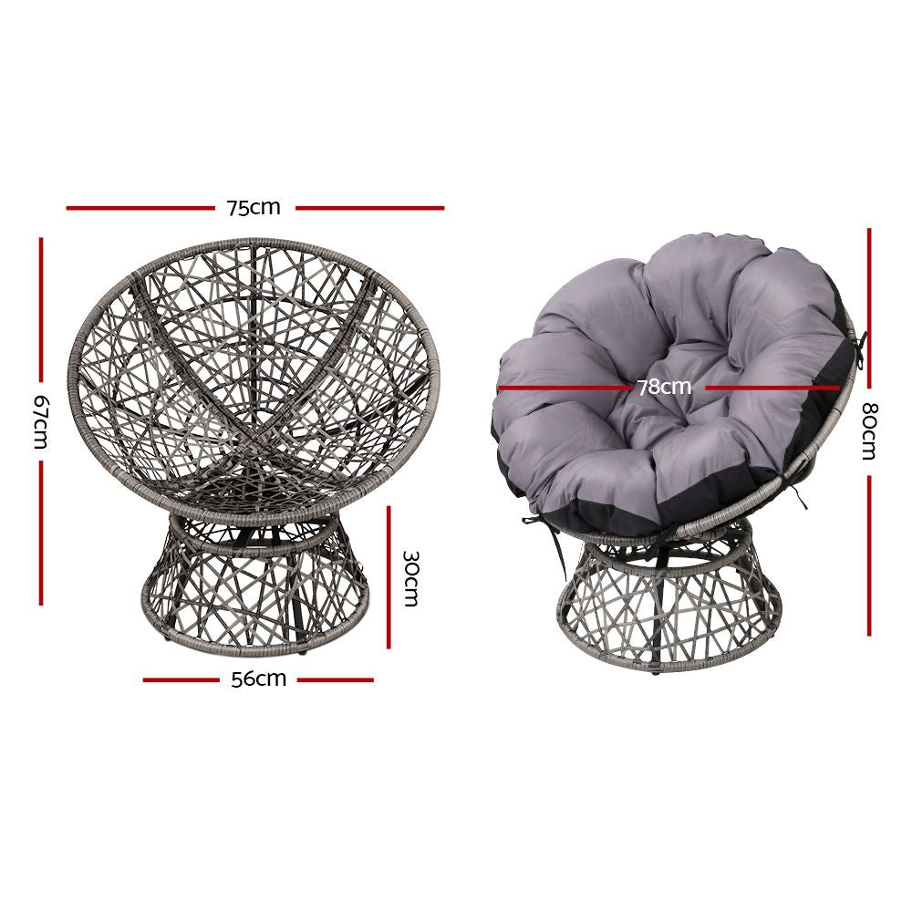 Papasan Chair and Side Table Set- Grey - House Things Furniture > Outdoor