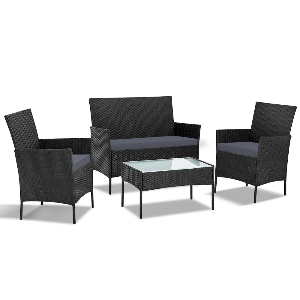 4-piece Wicker Outdoor Set - Black - House Things Furniture > Outdoor
