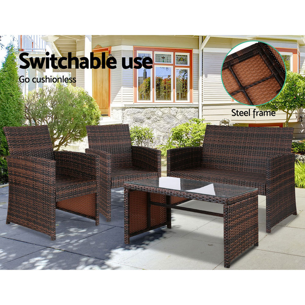 Set of 4 Outdoor Wicker Chairs & Table - Brown - House Things Furniture > Outdoor