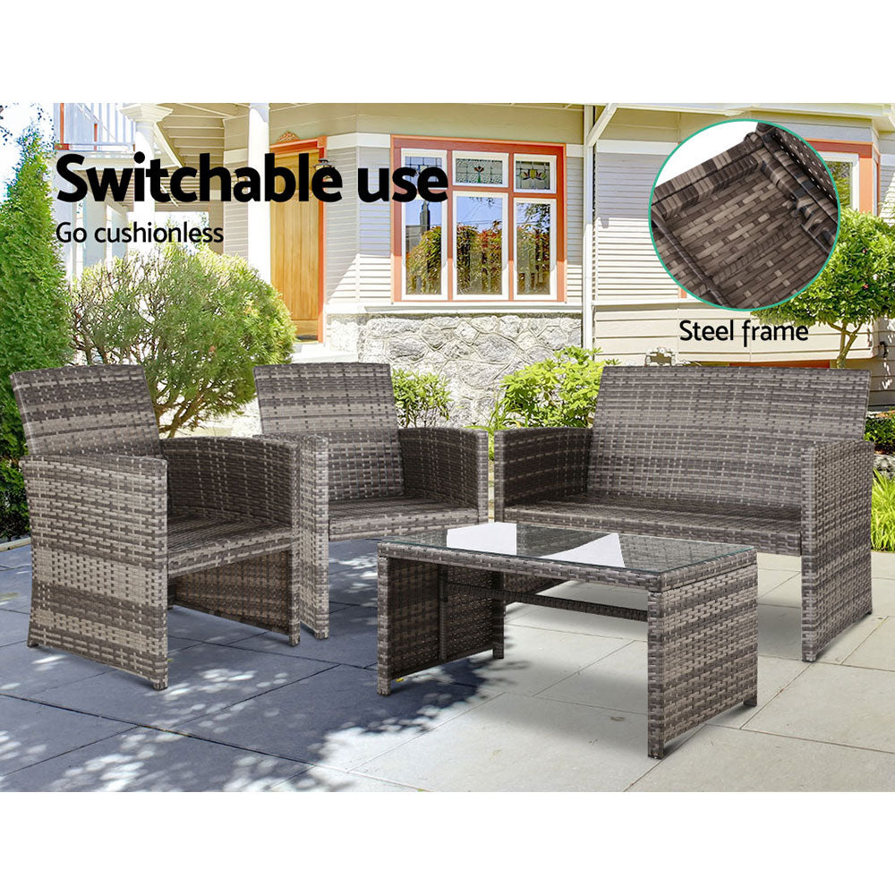 Set of 4 Outdoor Rattan Chairs & Table - Grey - House Things Furniture > Outdoor