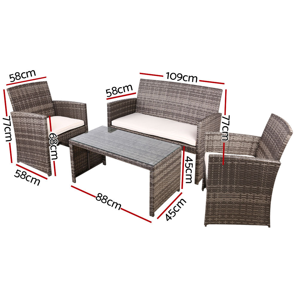 Wicker Lounge Sofa Set 4 piece - House Things Furniture > Outdoor