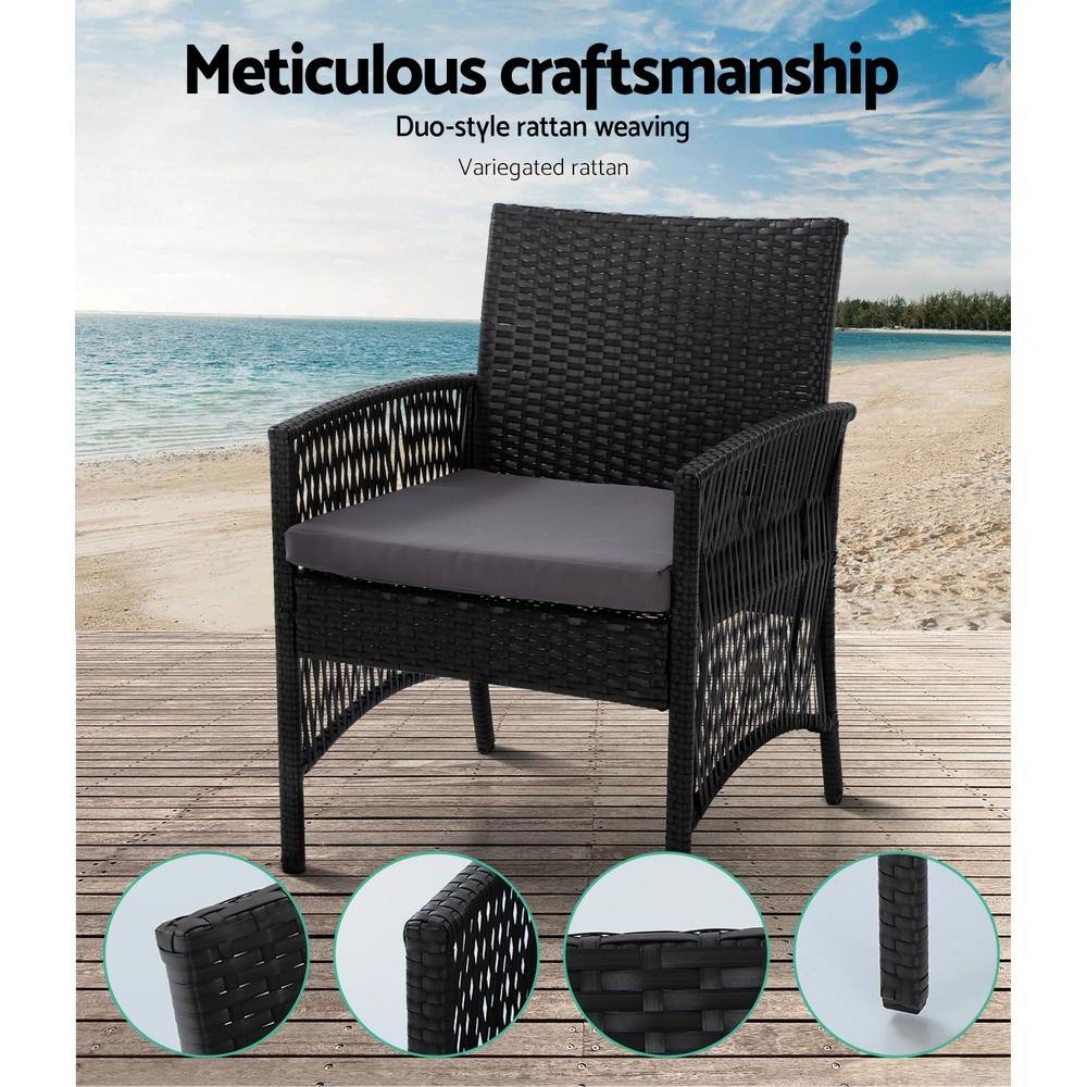 Outdoor Furniture Rattan Set Wicker Cushion 4pc Black - House Things Furniture > Outdoor