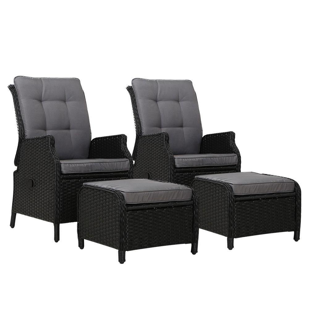 2 x Recliner Chairs Wicker and Ottomans - House Things Furniture > Outdoor