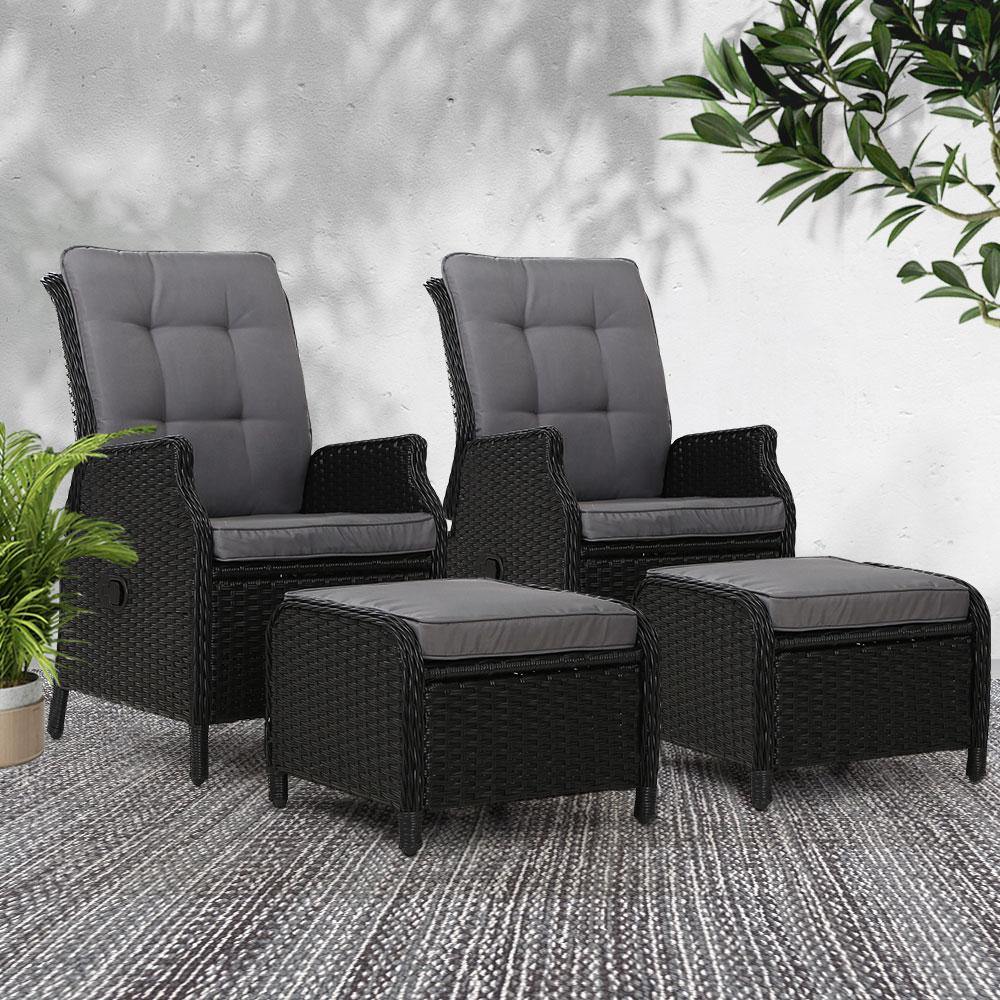 2 x Recliner Chairs Wicker and Ottomans - House Things Furniture > Outdoor