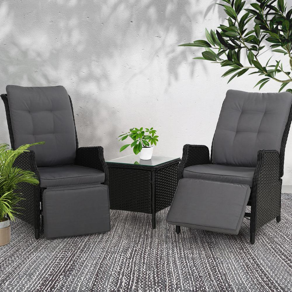 2 x Recliner Chairs Sun lounge Setting Wicker Sofa - House Things Furniture > Outdoor