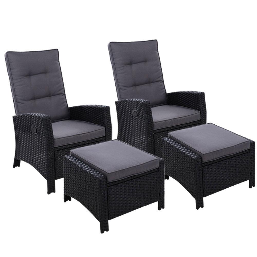 2PC Sun lounge Recliner Chair Wicker - House Things Furniture > Outdoor