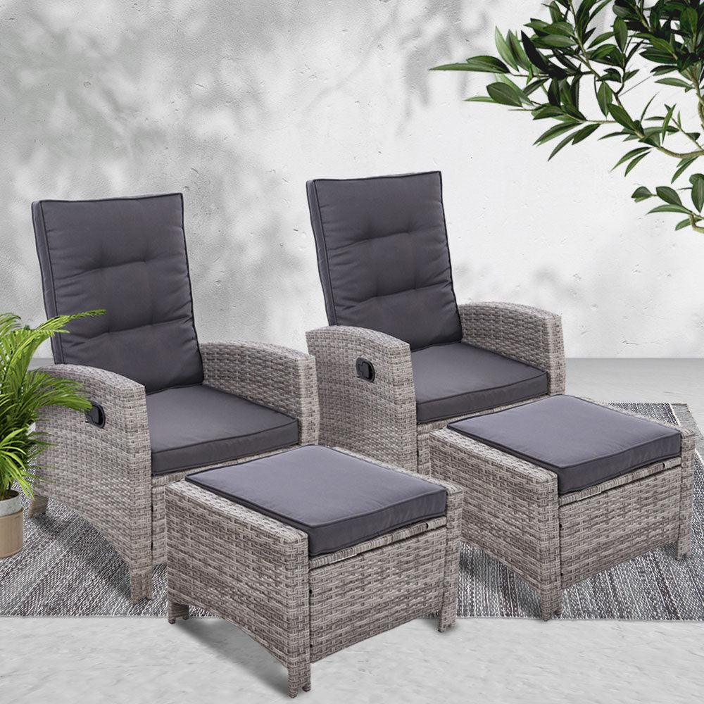 2PC Sun lounge Recliner Wicker Lounger Sofa - House Things Furniture > Outdoor
