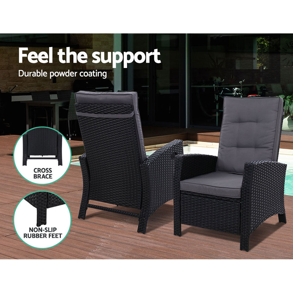 Outdoor Recliner Chairs Table Setting Wicker Lounge 5pc Black - House Things Furniture > Outdoor