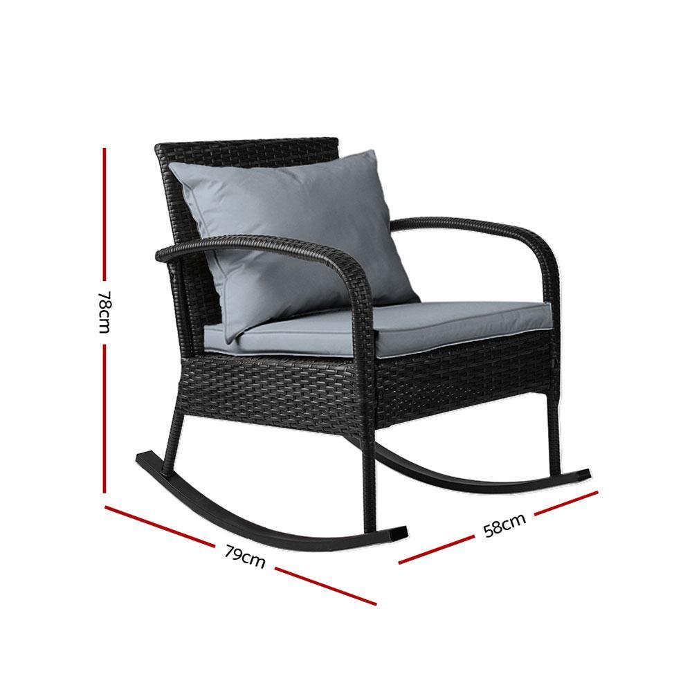Rocking Chair Wicker Lounge Setting Black - House Things Furniture > Outdoor