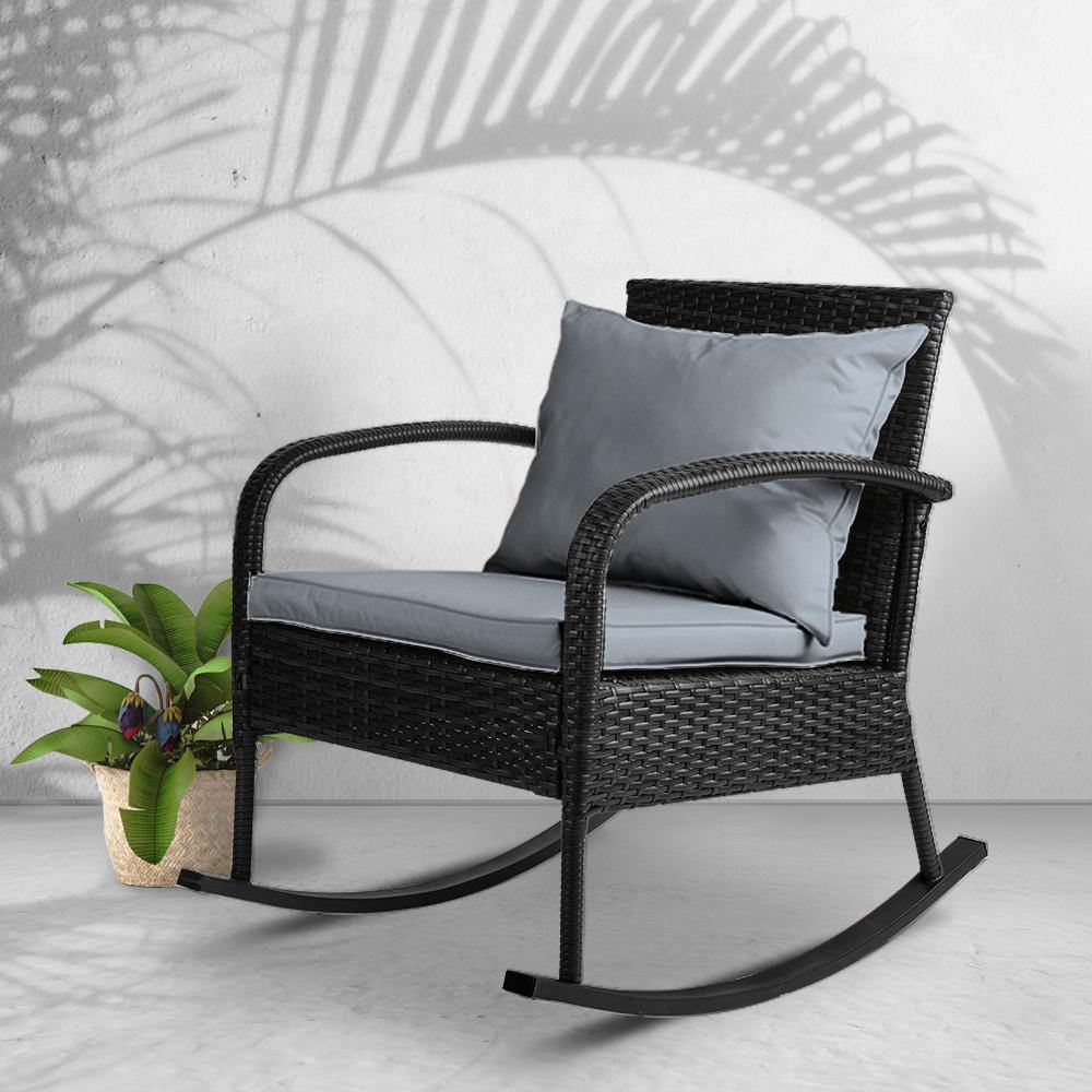 Rocking Chair Wicker Lounge Setting Black - House Things Furniture > Outdoor