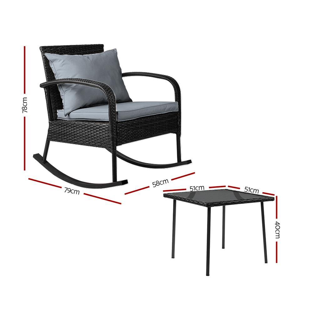 3 Piece Outdoor Chair Rocking Set - Black - House Things Furniture > Outdoor