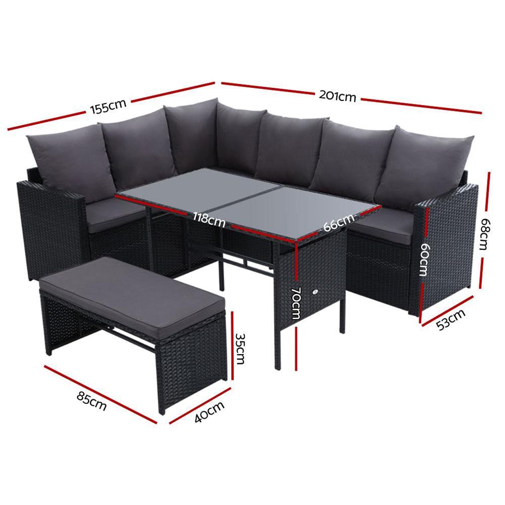 8 Seater Wicker Dining Setting Sofa Set Black - House Things Furniture > Outdoor
