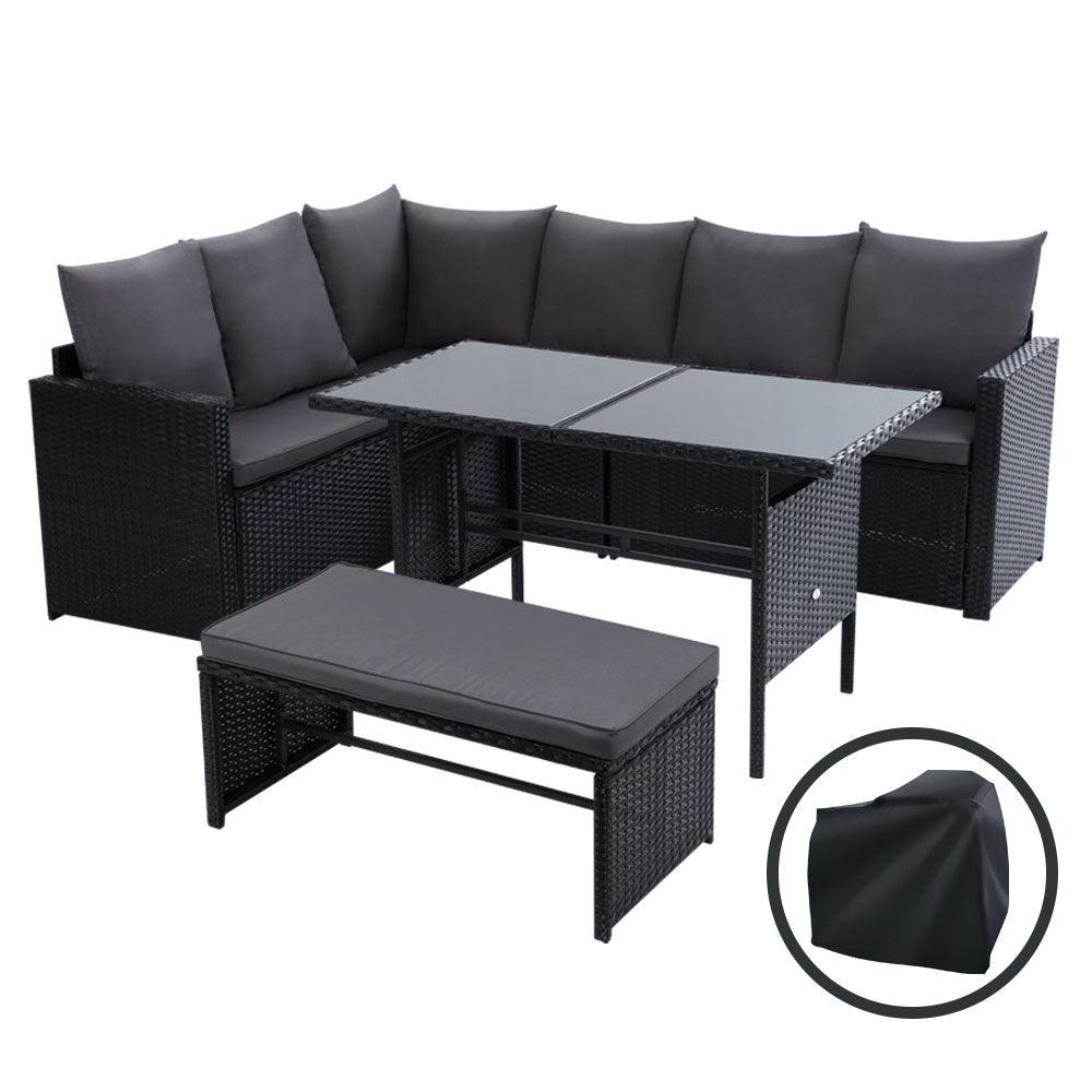 8 Seat Wicker Dining Setting Storage Cover Black - House Things Furniture > Outdoor