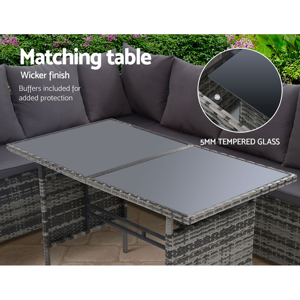 Wicker Dining Setting Sofa 8 Seater Grey - House Things Furniture > Outdoor