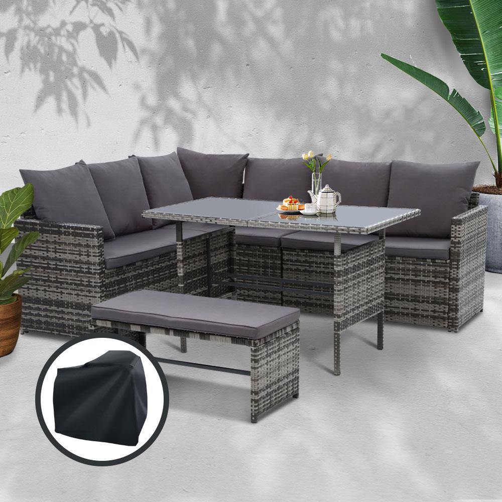 8 Seater Wicker Lounge and Table setting with Storage Cover - House Things Furniture > Outdoor