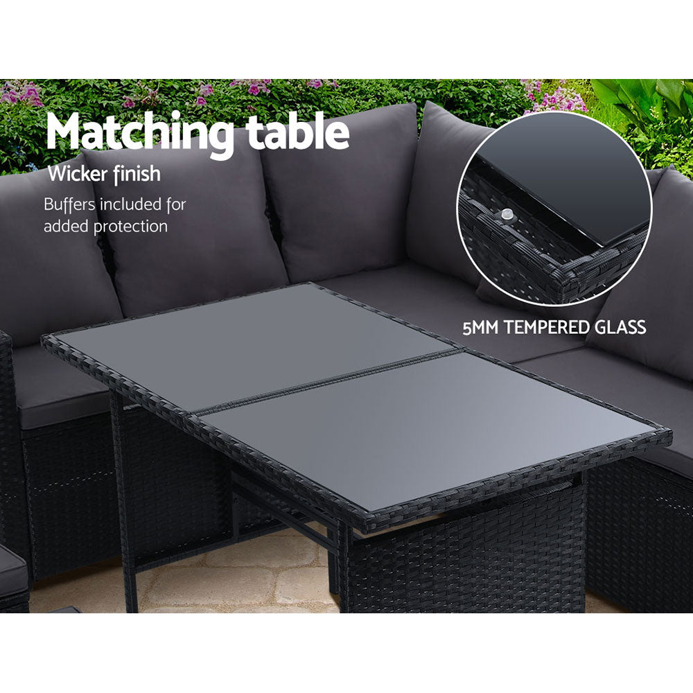 Wicker Dining Setting 9 Seater Black - House Things Furniture > Outdoor
