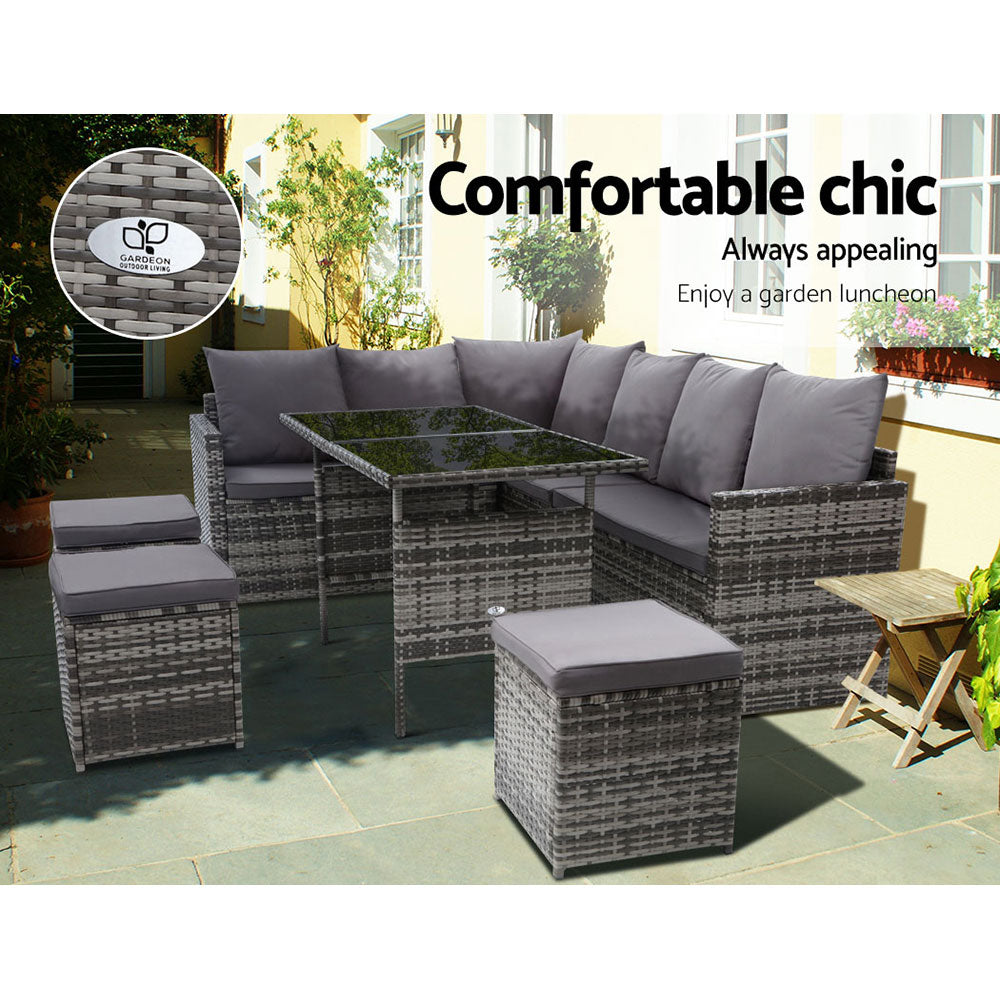Wicker 9 Seater Mixed Grey - House Things Furniture > Outdoor