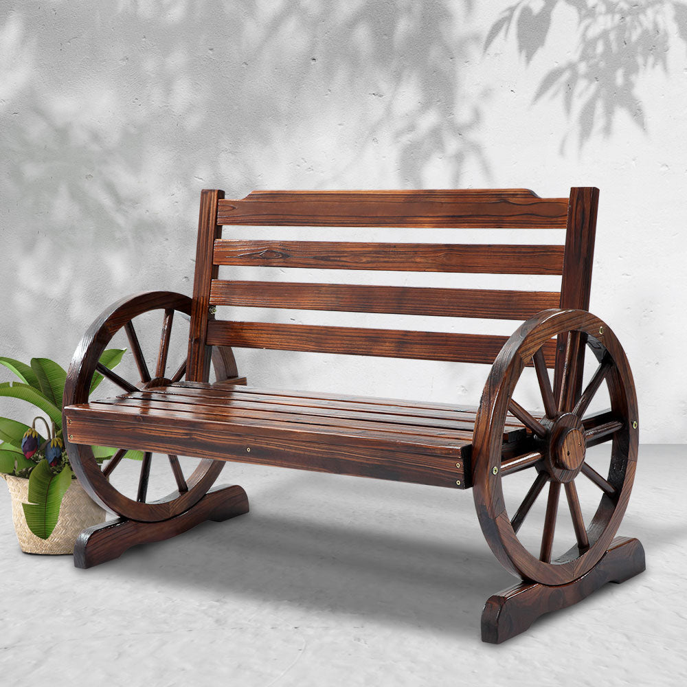 Wooden Wagon Wheel Bench - Brown - House Things Furniture > Outdoor