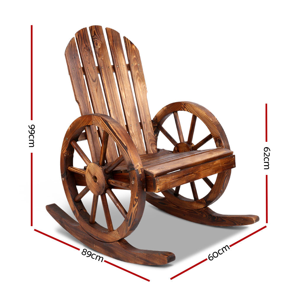 Wagon Wheels Rocking Chair - Brown - House Things Furniture > Outdoor