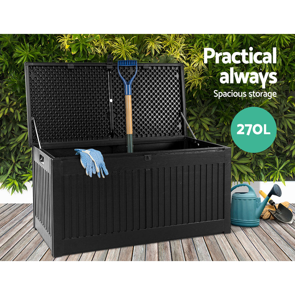 Outdoor Storage Box Container Garden Toy Indoor Tool Chest Sheds 270L Black - House Things Home & Garden > Storage