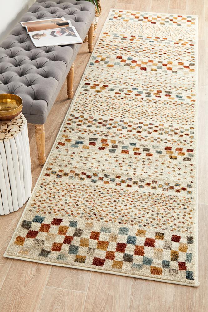 Oxford Mayfair Squares Bone Runner Rug - House Things Oxford Collection