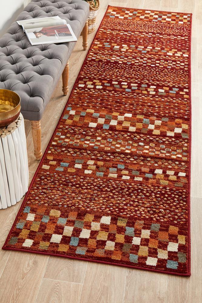 Oxford Mayfair Squares Rust Runner Rug - House Things Oxford Collection
