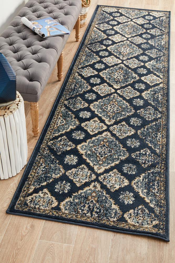 Oxford Mayfair Timeline Navy Runner Rug - House Things Oxford Collection