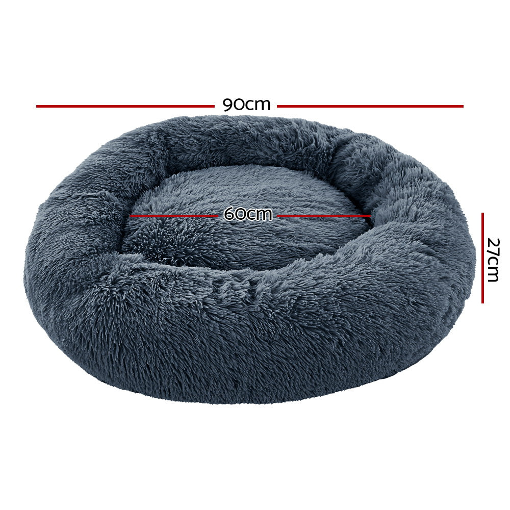 Pet Bed Dog Cat Calming Bed Large 90cm Dark Grey Sleeping Comfy Cave Washable - House Things Pet Care > Dog Supplies