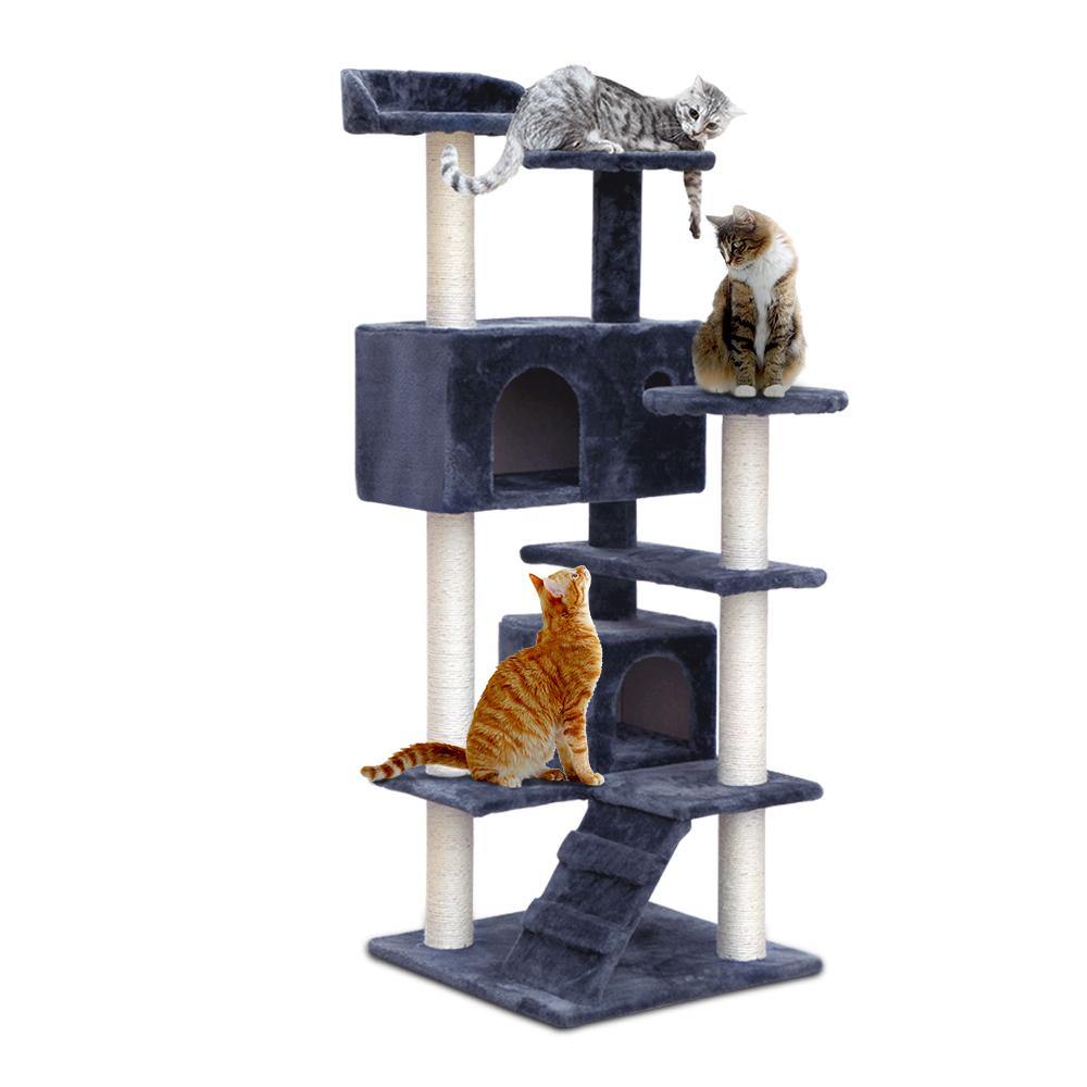 Cat Tree 134cm Post Scratcher Tower Condo House Furniture Grey - House Things Pet Care > Cat Supplies