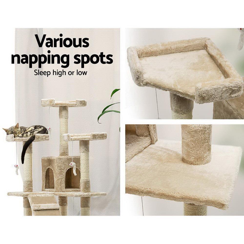 i.Pet Cat Tree 180cm Trees Scratching Post Scratcher Tower Condo House Furniture Wood Beige - House Things Pet Care > Cat Supplies