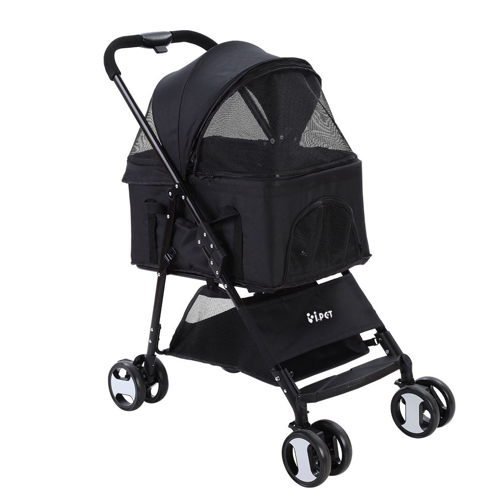 i.Pet Pet Stroller Dog Carrier Foldable Pram 3 IN 1 Middle Size Black - House Things Pet Care > Dog Supplies