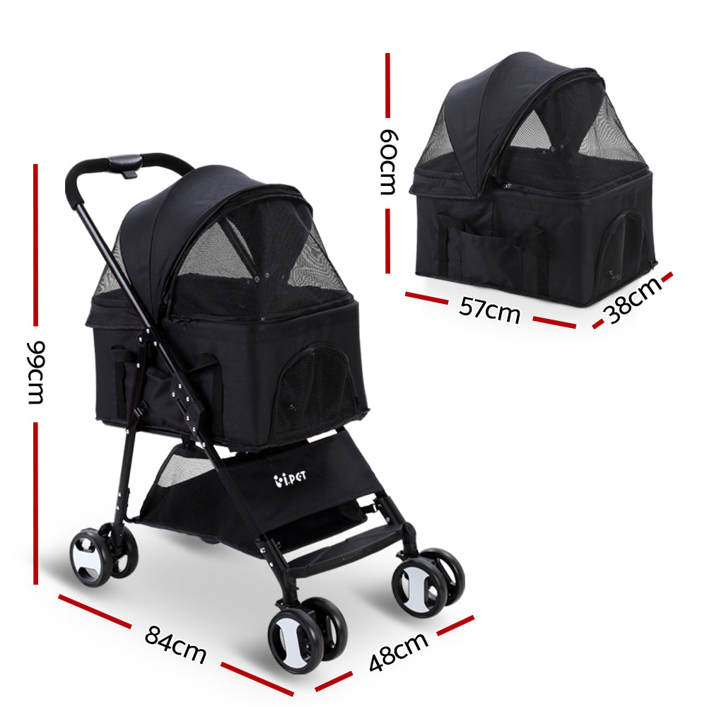 i.Pet Pet Stroller Dog Carrier Foldable Pram 3 IN 1 Middle Size Black - House Things Pet Care > Dog Supplies